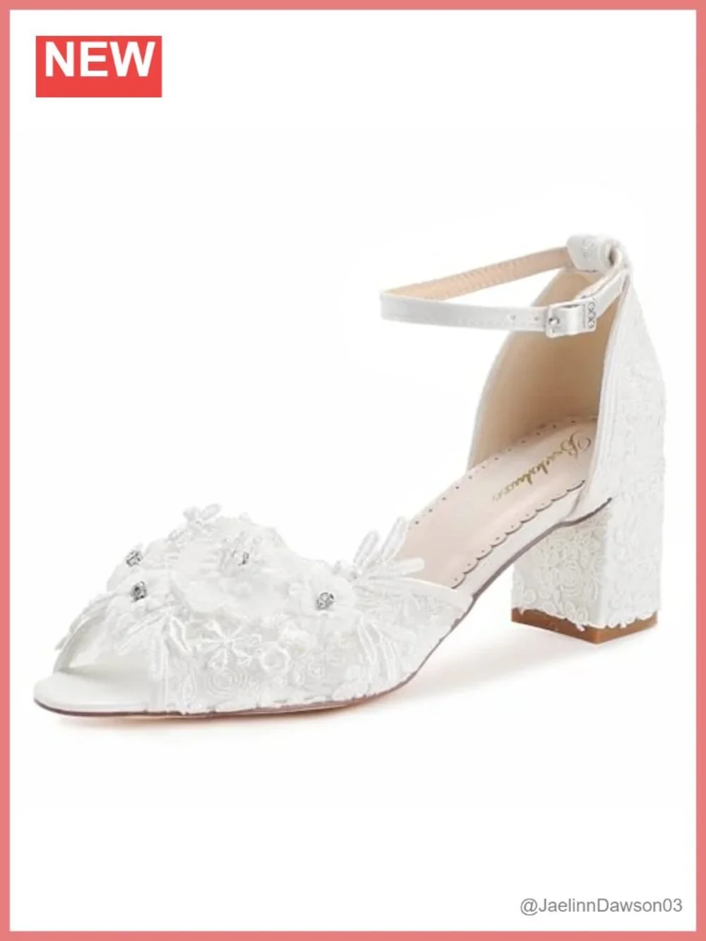 Lace Floral Peep Toe Block Heel Bridal Wedding Shoes Satin Ankle Strap Pumps